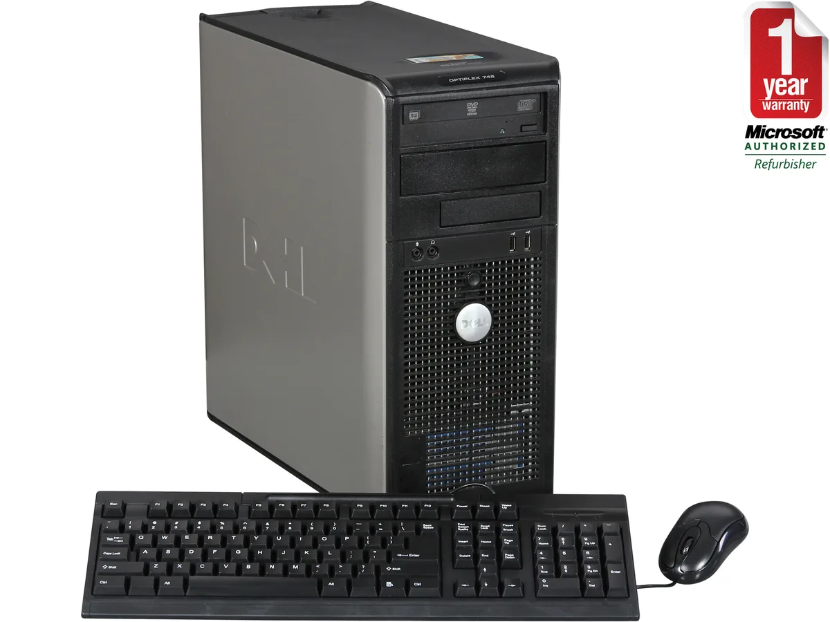 Grey Dell OptiPlex 745 tower desktop with front DVD-ROM drive