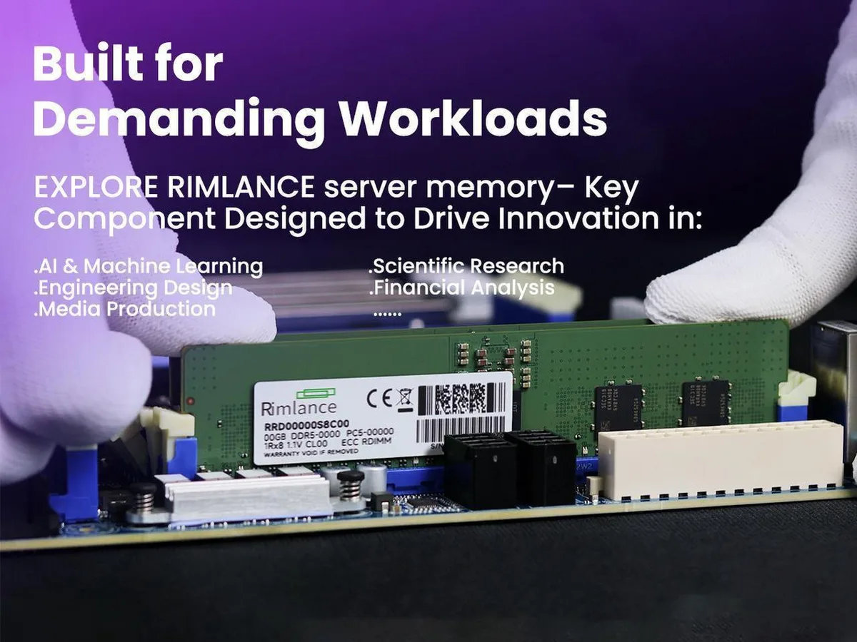 Green rectangular DDR5 RDIMM module with gold contacts and black chips