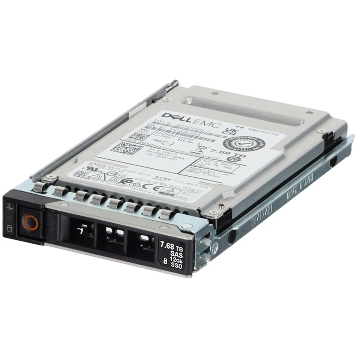 A silver 2.5 inch Dell enterprise SAS SSD module