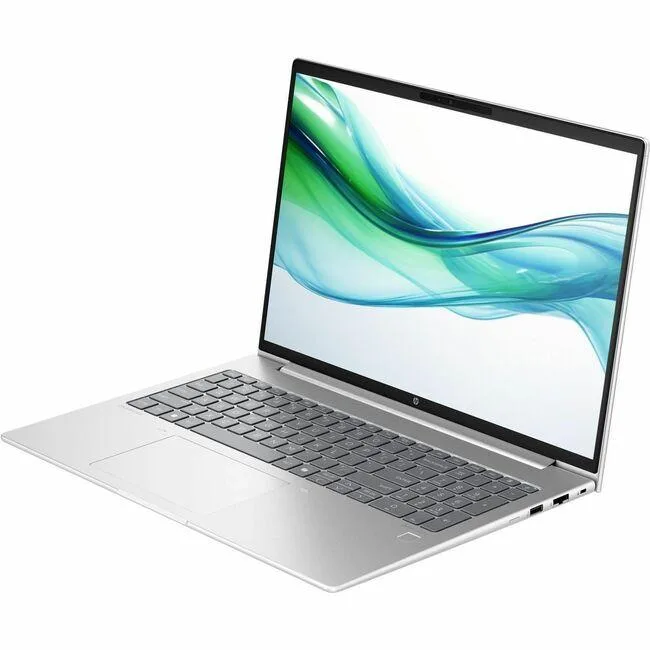 Silver 16-inch laptop with matte non-touch display, compact keyboard and precision touchpad