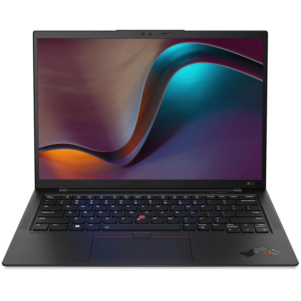 Black 14 inch laptop with matte finish and fingerprint reader