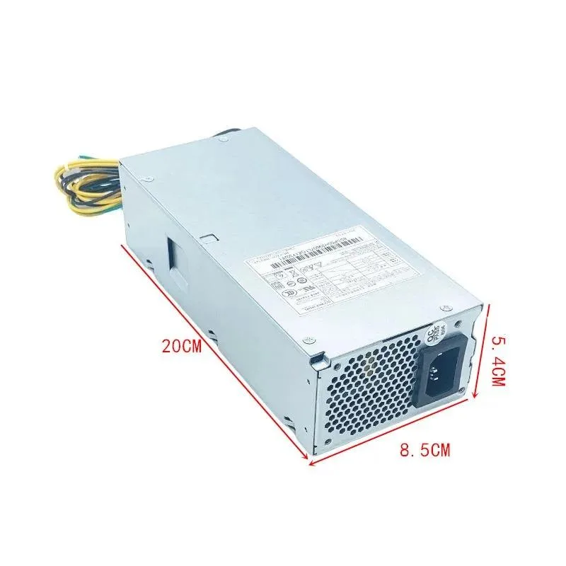 Rectangular black ATX power supply unit with cooling fan and cable bundle