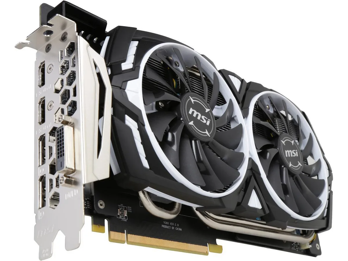 MSI GeForce GTX 1080 Ti Armor graphics card with dual-fan cooler and silver-grey shroud
