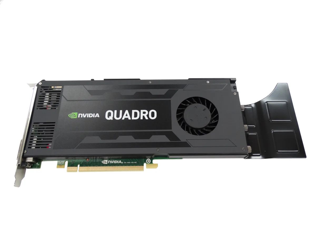 Silver full-height graphics card with dual-slot cooler and three display outputs