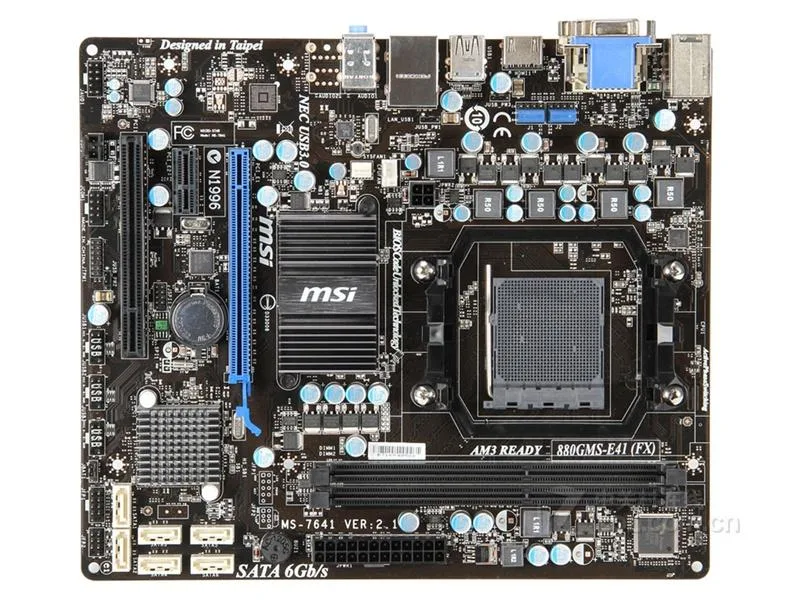 Green micro-ATX motherboard with black AM3 socket and four DDR3 slots