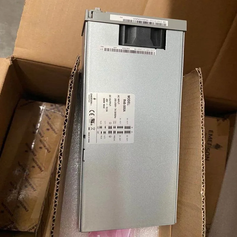 Rectangular black ATX power supply unit with ventilation grille and label