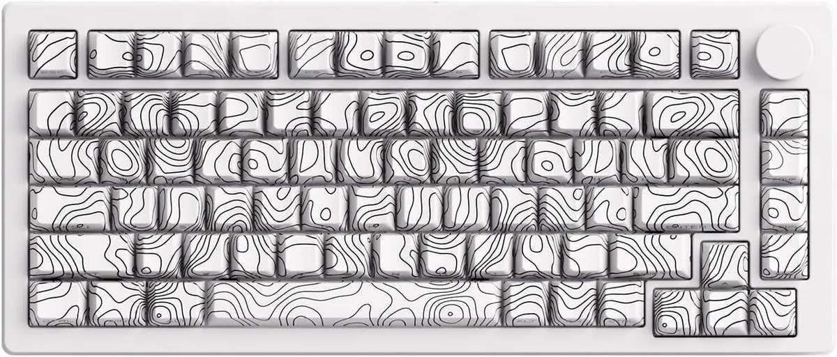 Aluminium 75 percent gaming keyboard with rotary knob and white side printed keycaps