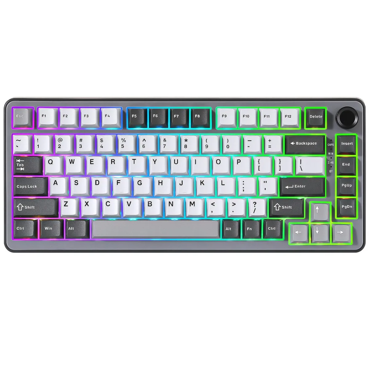 Dark gray 75% mechanical keyboard with rotary knob, PBT keycaps, gasket mount, triple-mode wireless