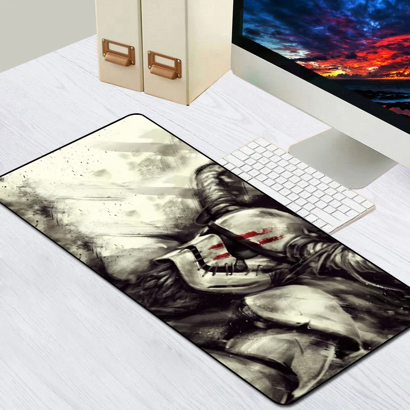 Large black rubber mouse pad with stitched locking edge