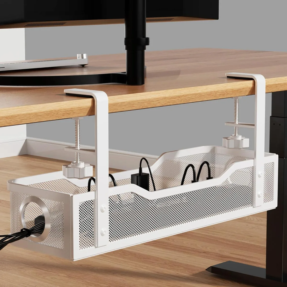 BFKK BFKK Under Desk Cable Management Large 16" White .4-3" clamp 15lb — foto do produto