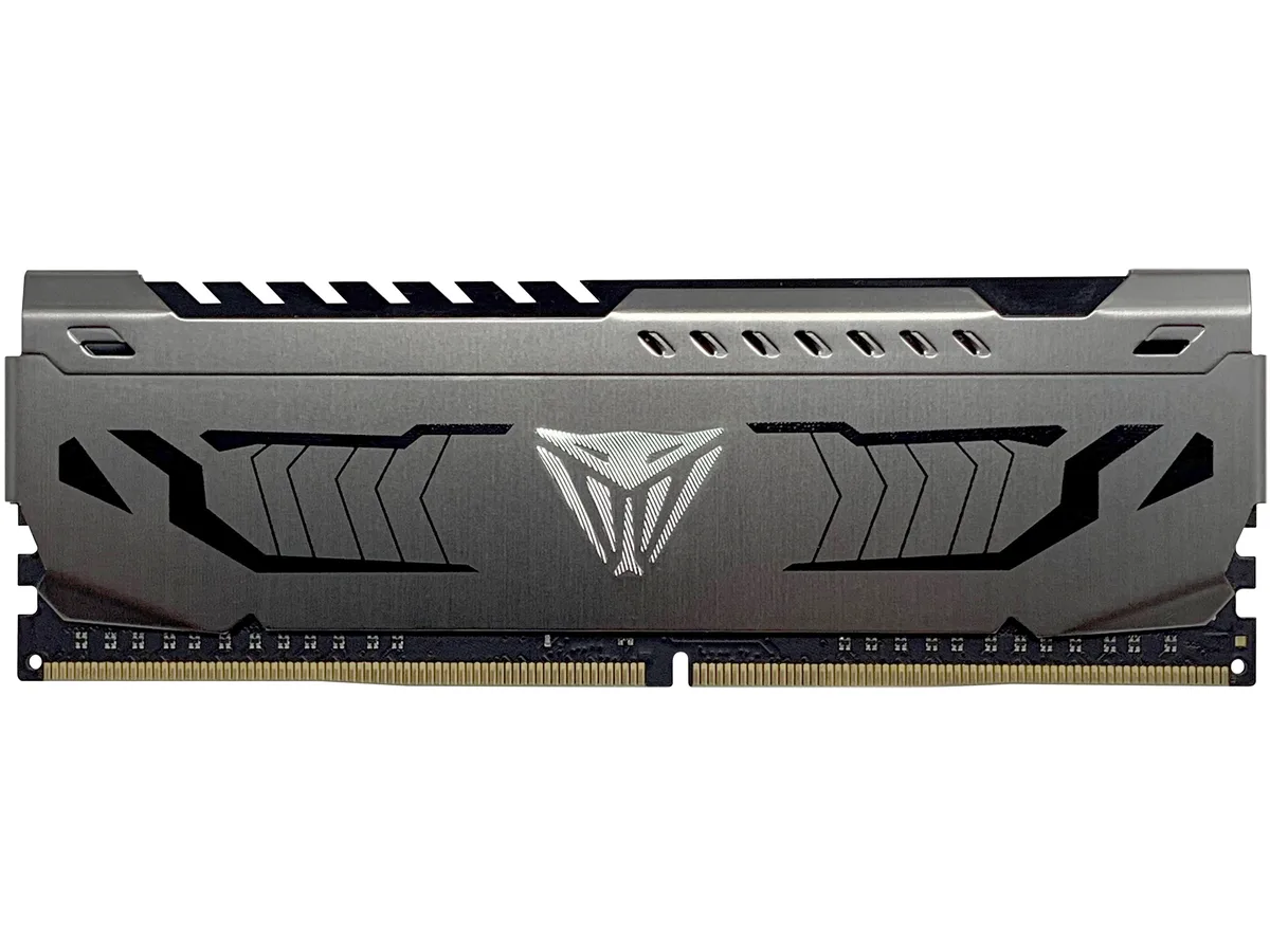 Single gunmetal grey DDR4 stick with aluminium heat shield, 288-pin