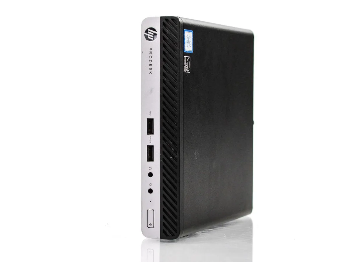 Small black HP ProDesk 400 G3 Tiny desktop unit
