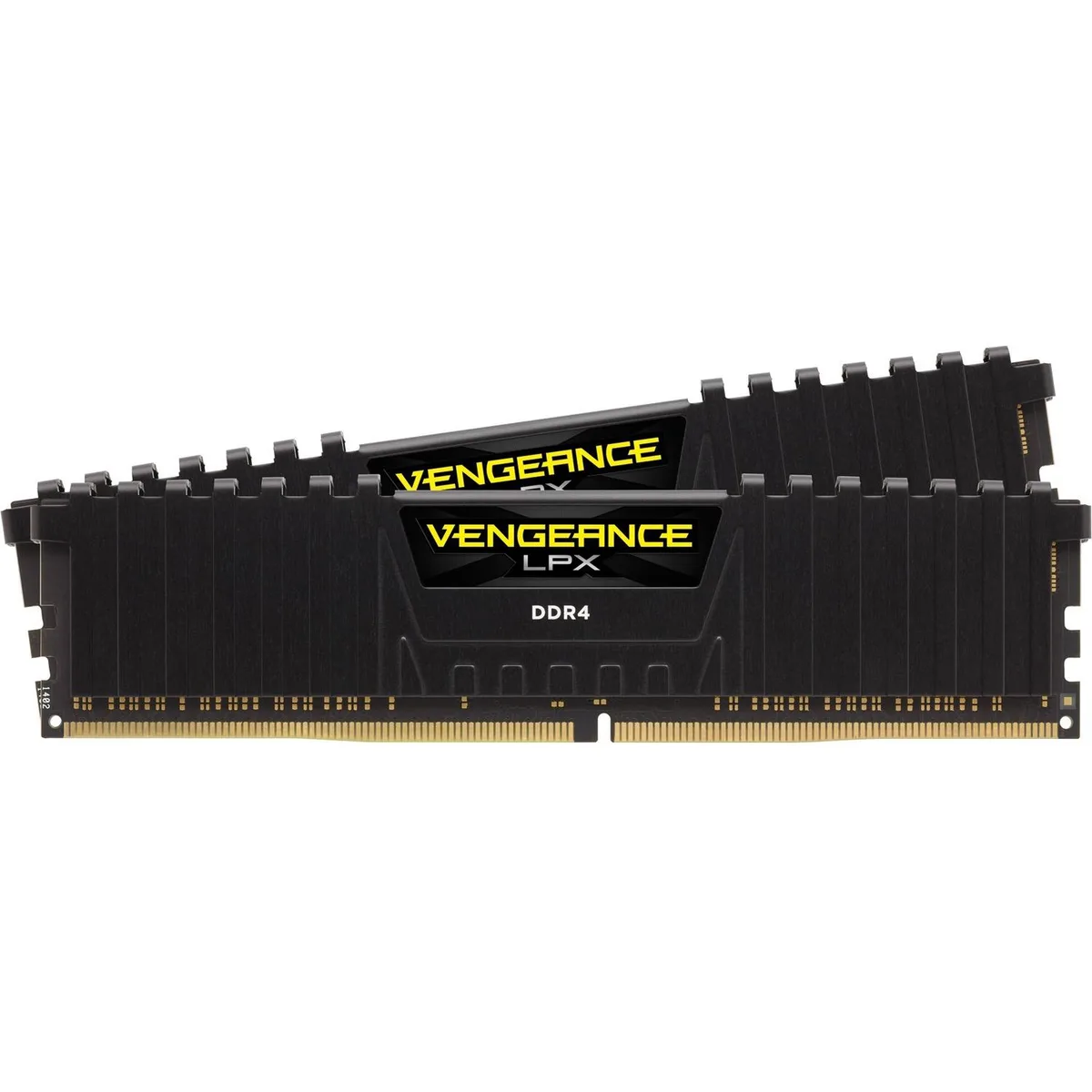 Two black low-profile DDR4 DIMMs with aluminium heatspreaders