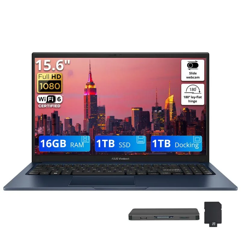 ASUS ASUS Vivobook 15.6" FHD business laptop, Intel Core 3 100U, 16GB, 1TB SSD + 1TB docking set, Quiet Blue — produkto nuotrauka