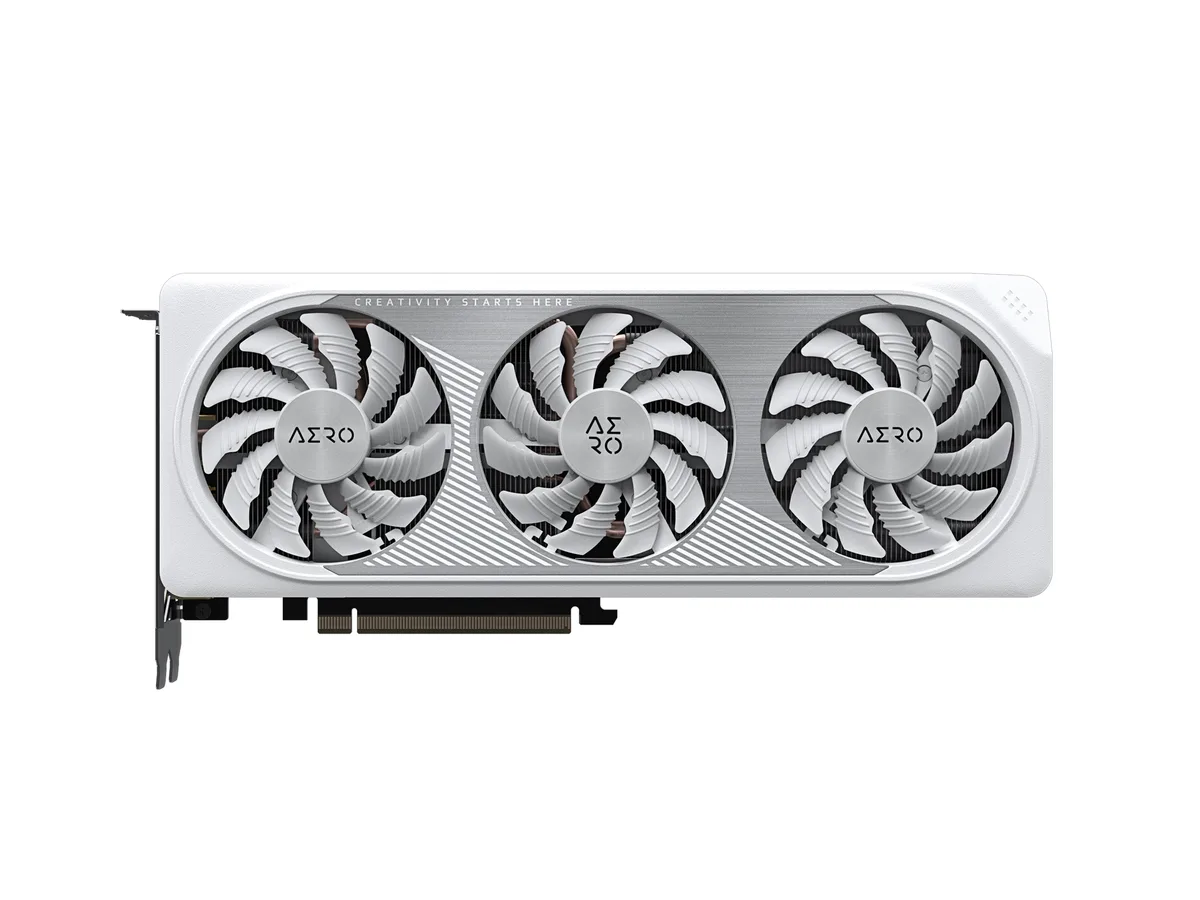White triple-fan graphics card with silver backplate