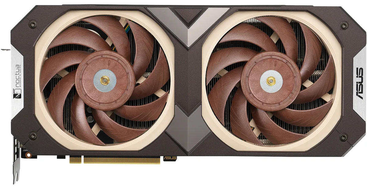 ASUS RTX 3070 Noctua OC graphics card with two beige cooling fans