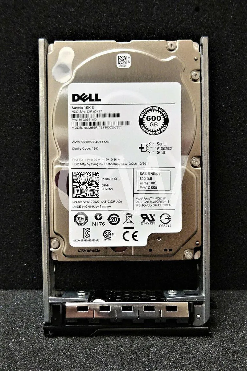 Small silver 2.5 inch SAS hard drive with Dell label