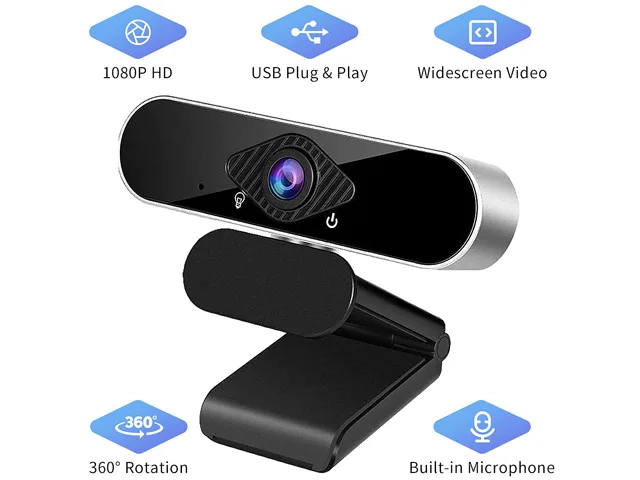 TROPRO TROPRO Full HD 1080p Webcam Black/Silver 360° Rotation — ภาพสินค้า