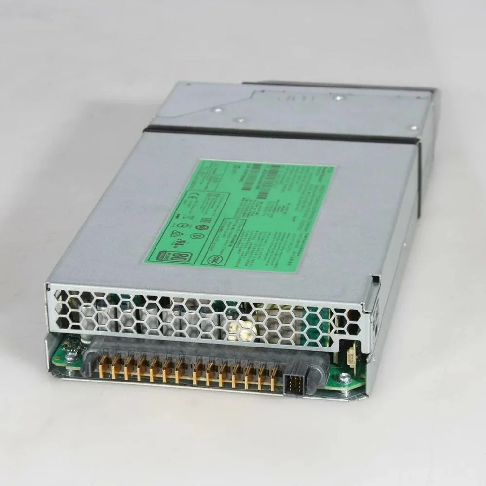 Rectangular ATX power supply unit with metal casing and rear fan grille