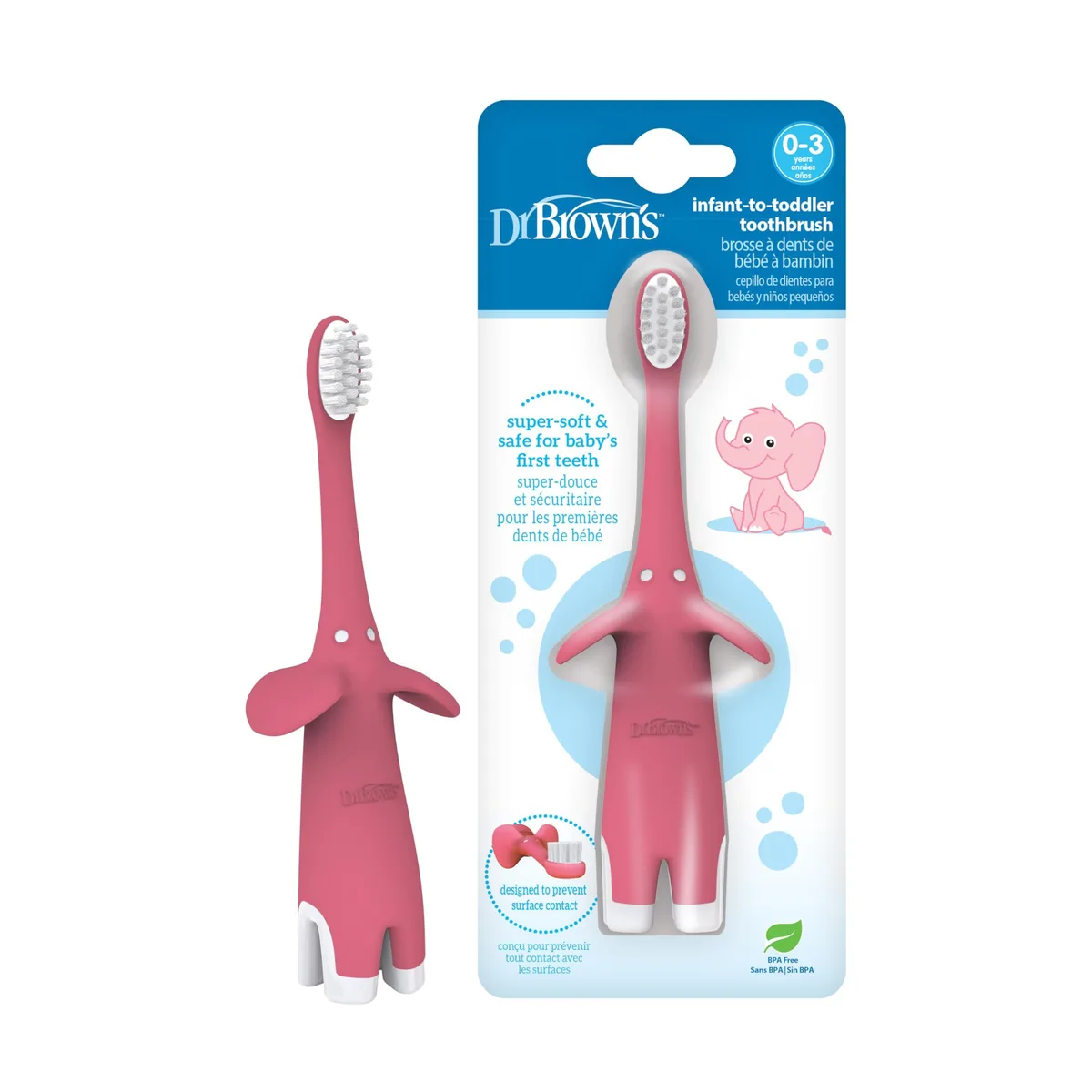 Dr. Brown's Infant-to-Toddler Toothbrush Elephant Pink 0-3 Years HG013-P4 — ürün fotoğrafı