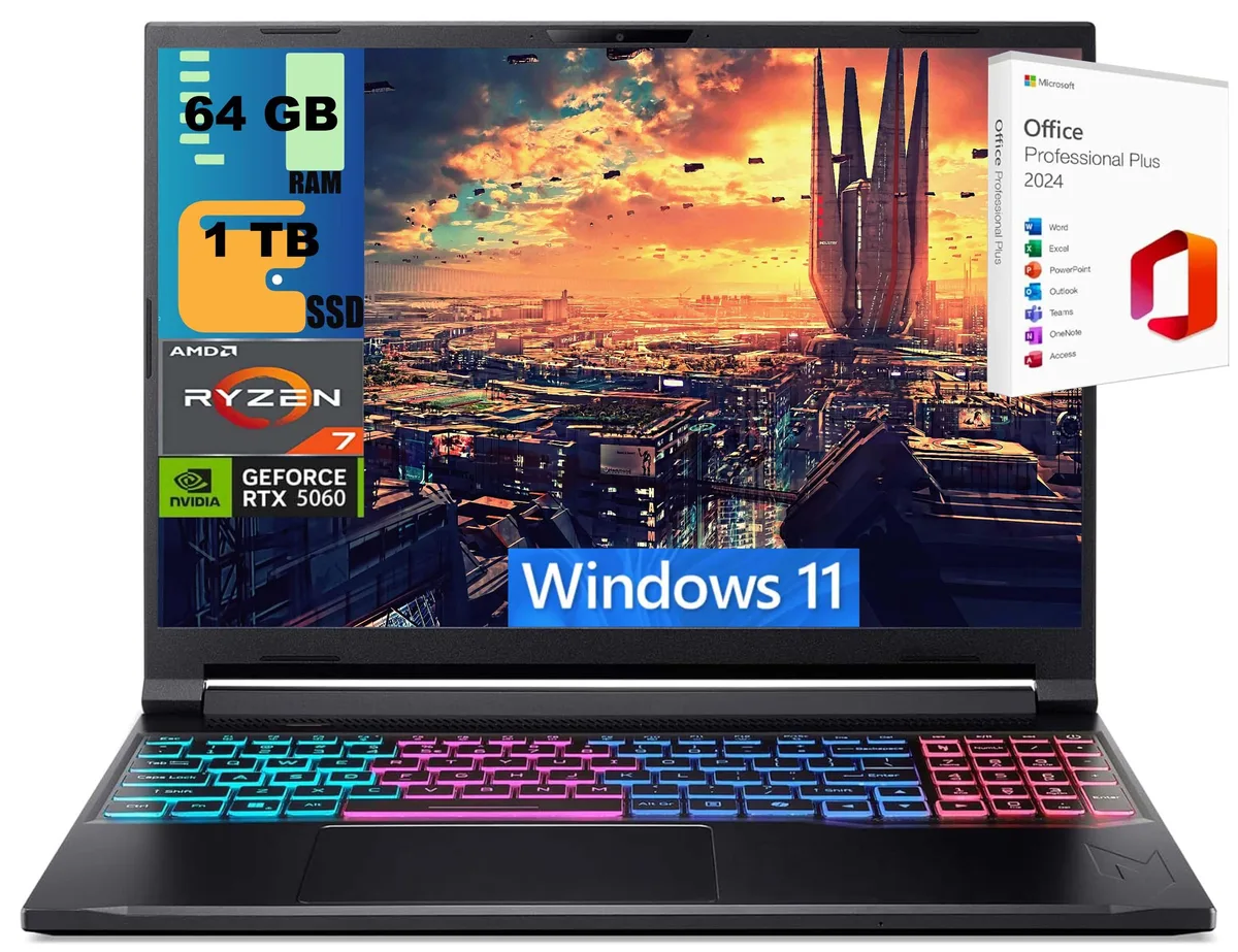 Acer America Acer Nitro 16 Raider gaming laptop 64GB 1TB RTX 5060 180Hz — photo du produit