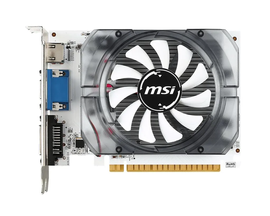 MSI GeForce GT 730 graphics card with 2GB DDR3 memory, black PCB and single fan cooler
