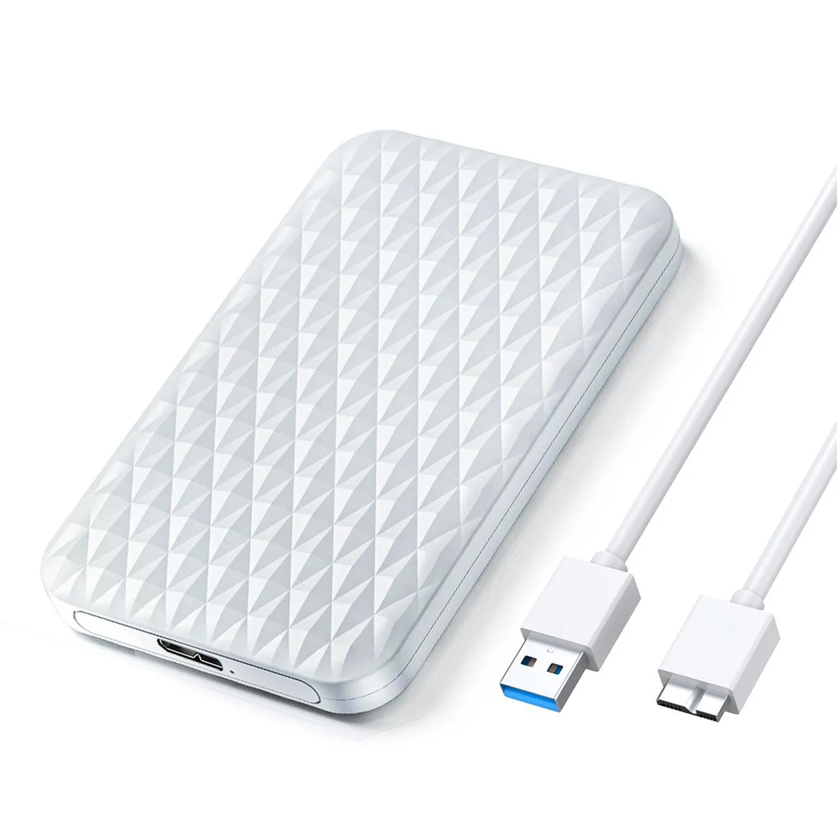 White plastic 2.5 inch SATA drive enclosure with sliding cover