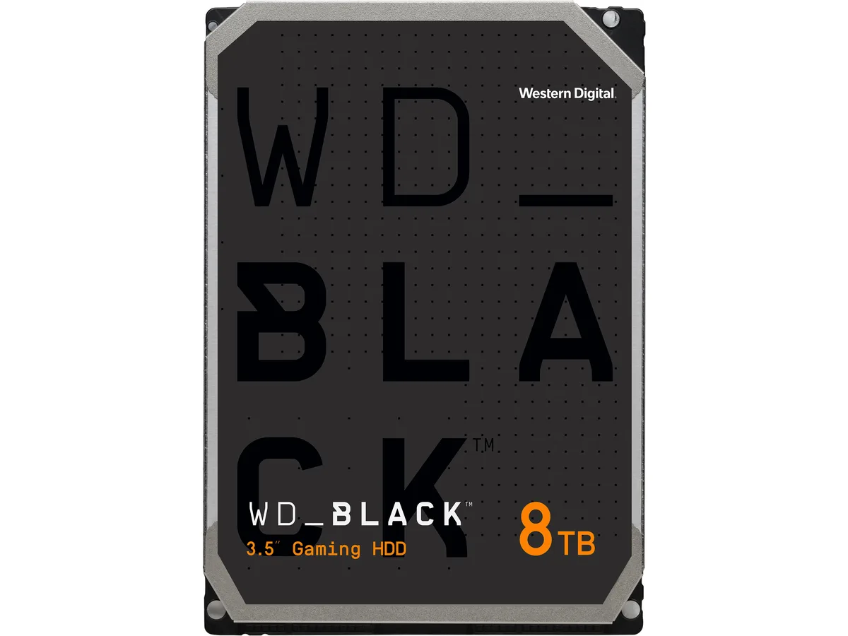 Black 3.5-inch internal hard drive with silver label and exposed circuit board