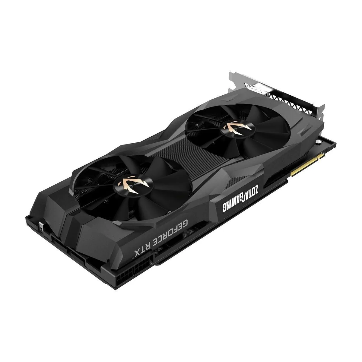 Triple-slot graphics card with silver-grey metal shroud, three axial fans and RGB lighting strip
