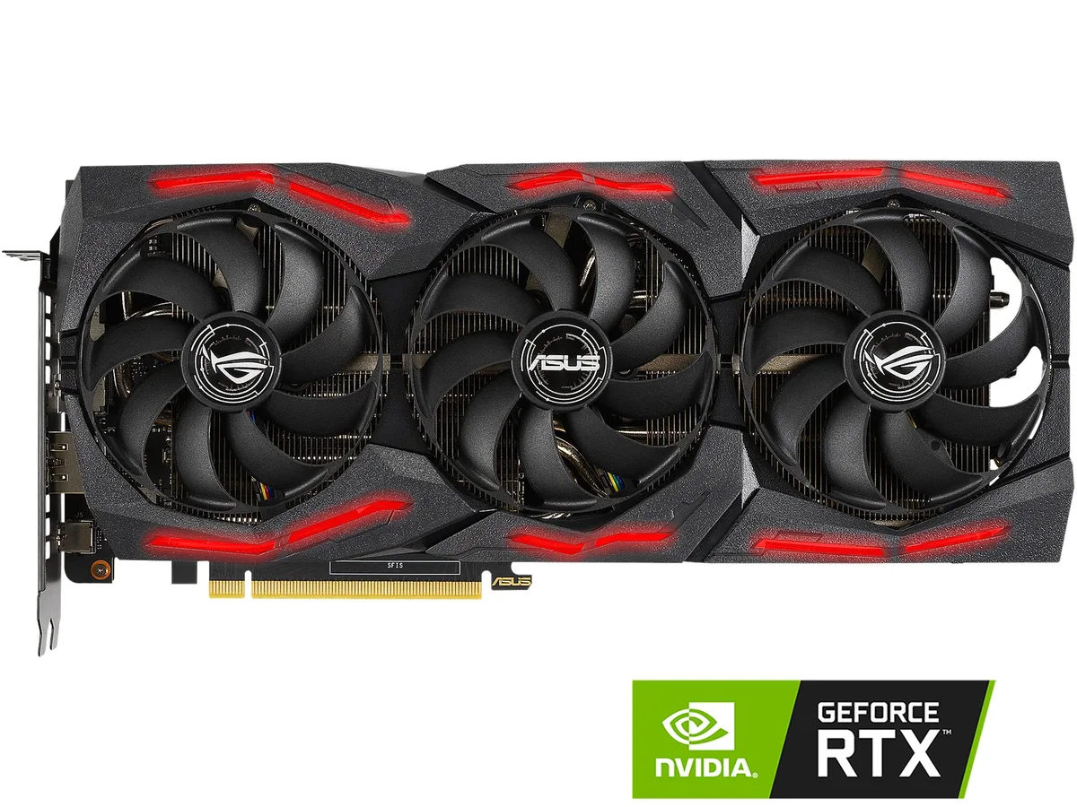 ASUS ROG STRIX GeForce RTX 2060 graphics card, 2.5-slot design, silver and black shroud, three axial fans, metal backplate visible