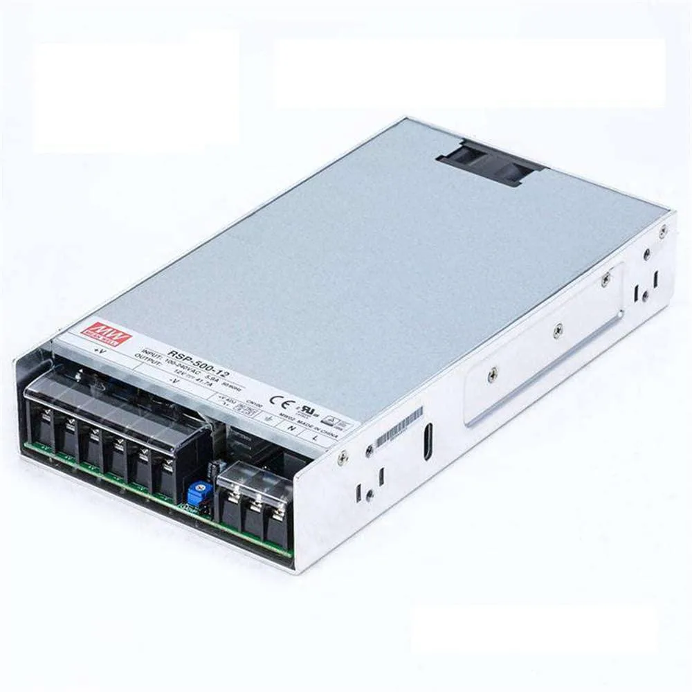 Silver metal rectangular box with built-in fan and terminal connections