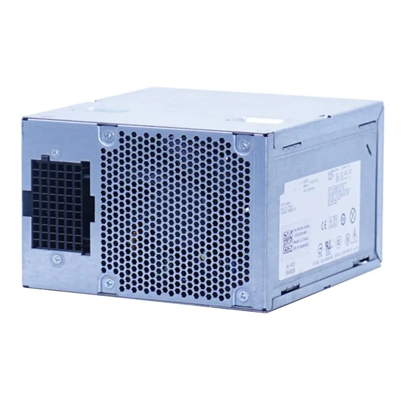 Rectangular black ATX power supply unit with fan grille and connector sockets
