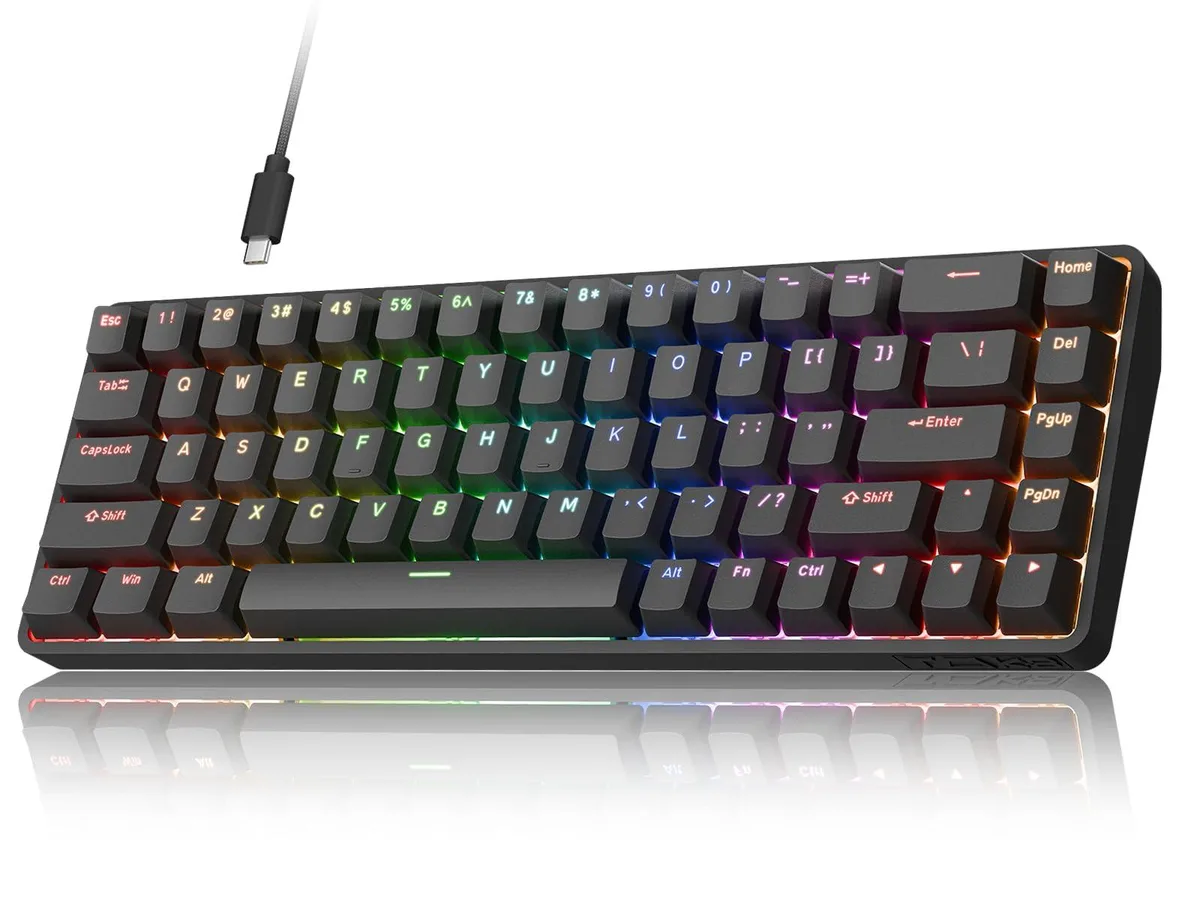 Compact 68-key black keyboard with tactile Hall Effect switches and RGB backlighting