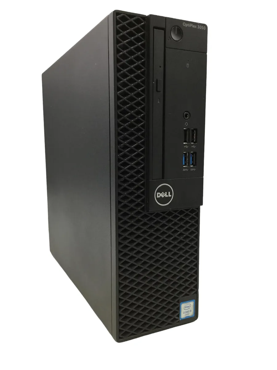 Dell OptiPlex 3050 small form factor desktop in black with wired keyboard and mouse