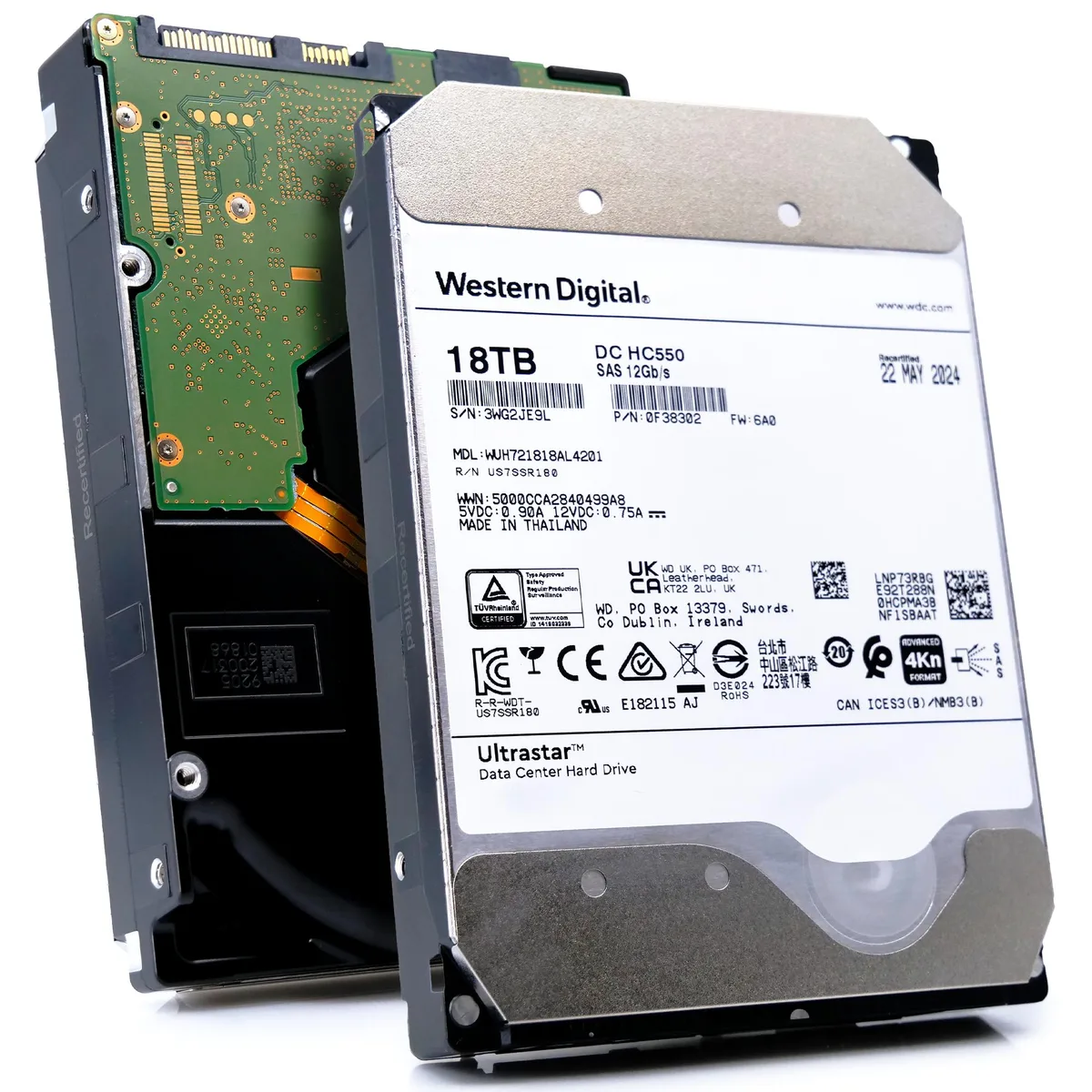 Silver 3.5 inch enterprise hard drive with SAS connector and Ultrastar HC550 label