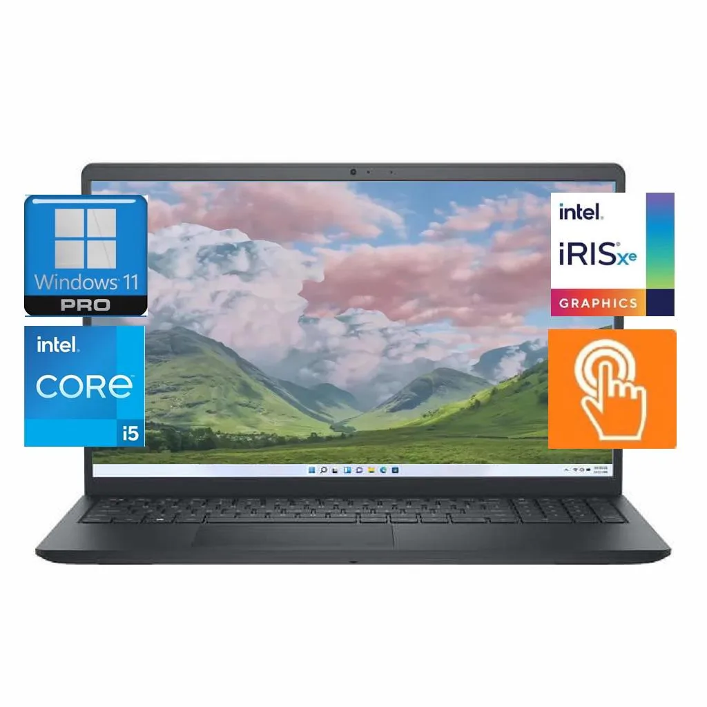 Black Dell Inspiron 15.6 inch touchscreen laptop, matte finish, slim profile