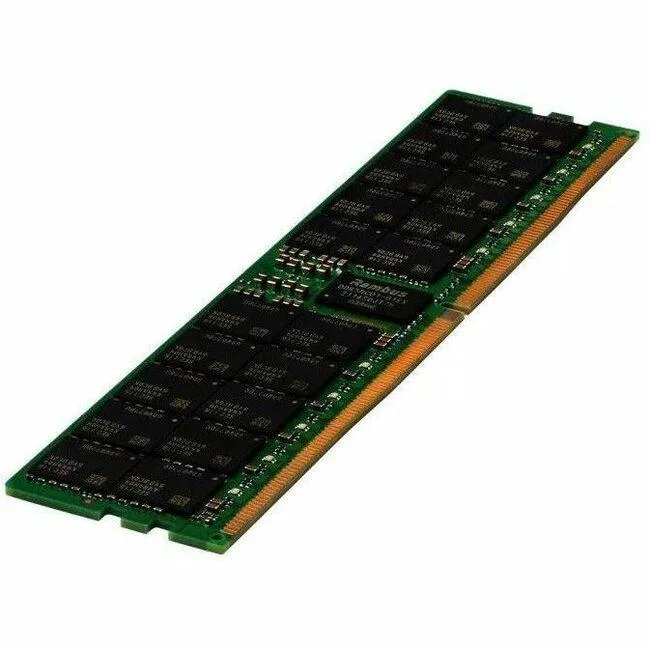 Green rectangular DDR5 DIMM with gold contacts and black chips