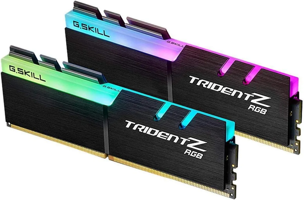 Two black DDR4 DIMMs with brushed aluminium heatspreaders and RGB light bars