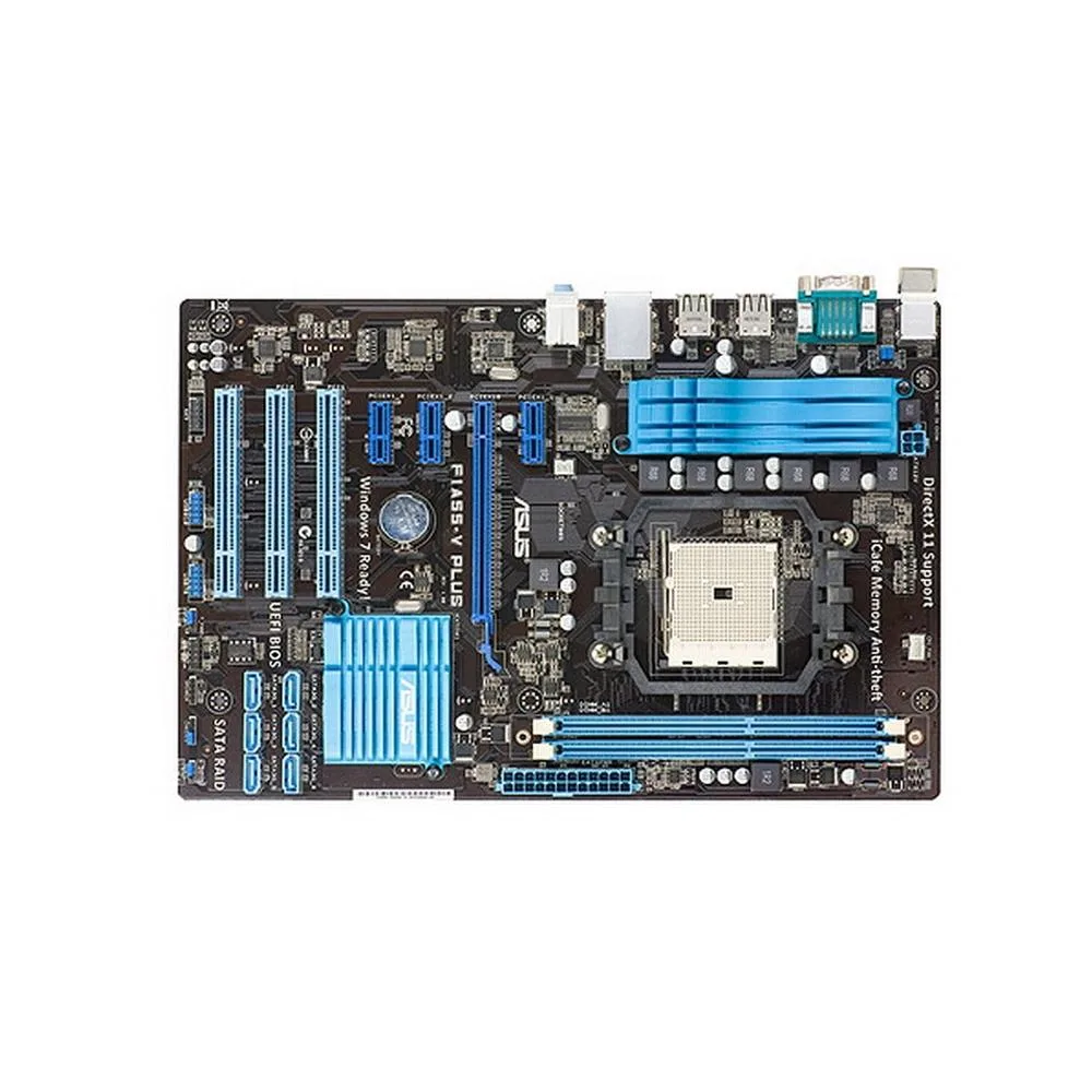 ATX motherboard in green with black slots and silver heatsinks
