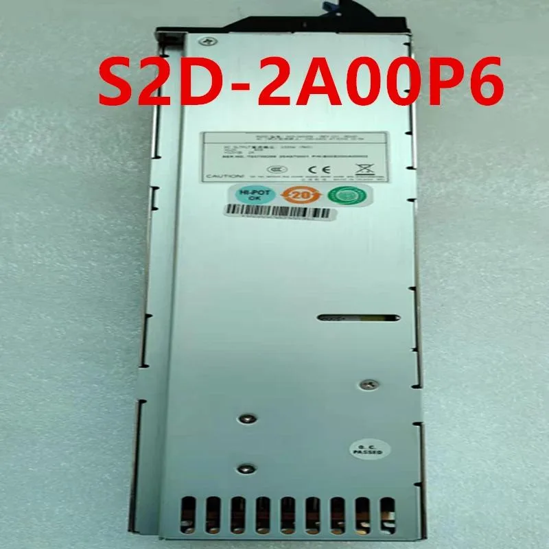 Rectangular black metal ATX power supply unit with rear fan grille and side label