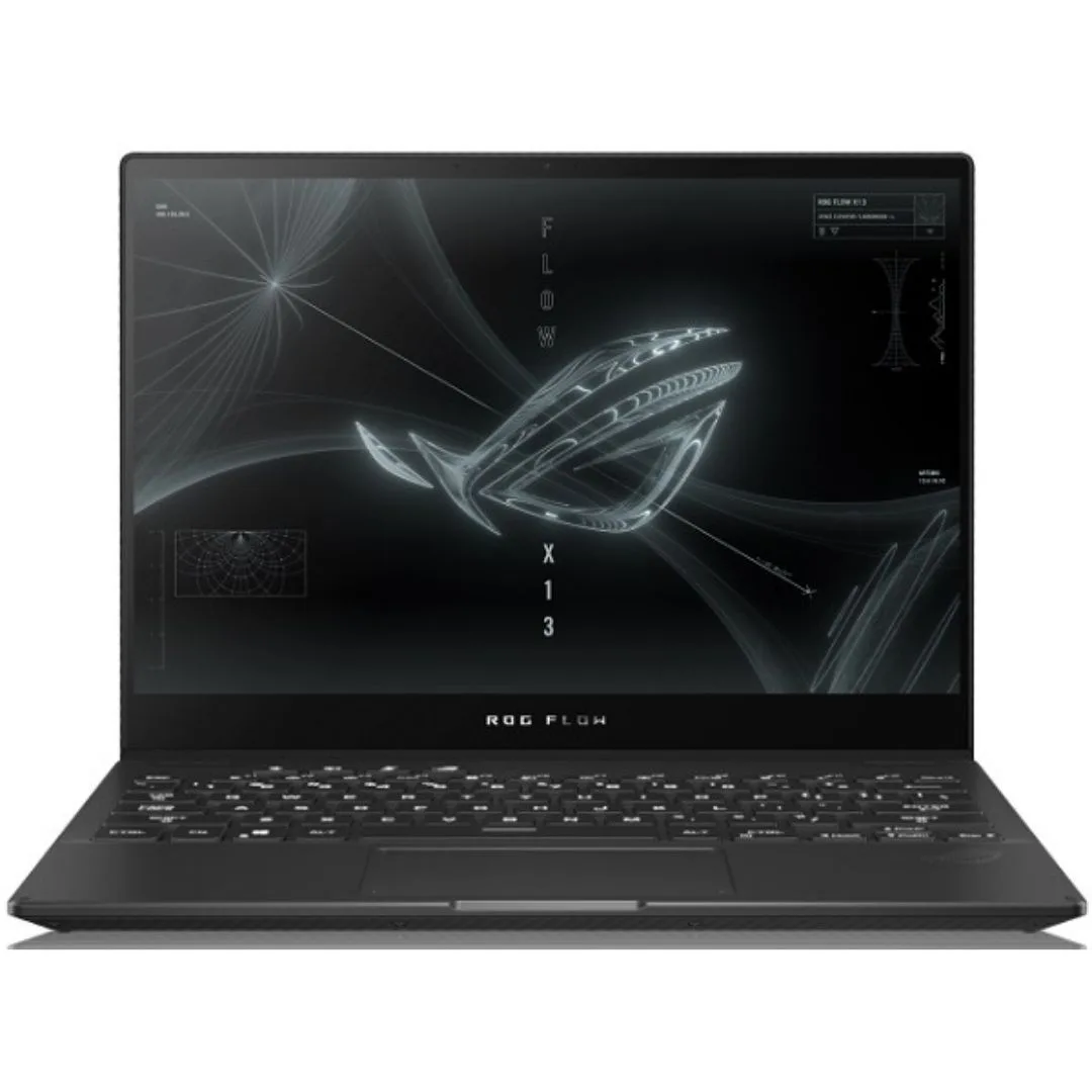 Black 13.4 inch convertible gaming laptop with thin bezels and fingerprint reader