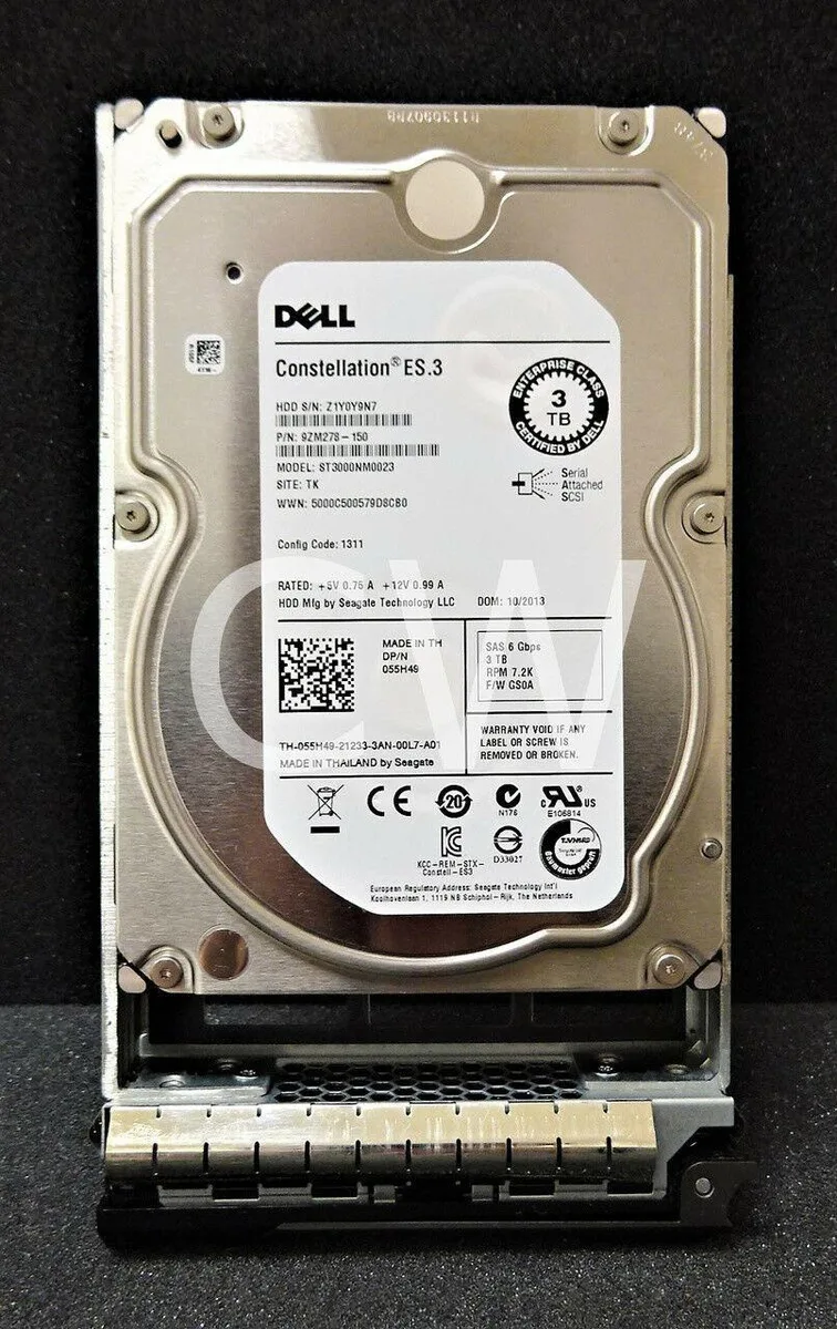 Silver 3.5 inch SAS hard drive in black server tray