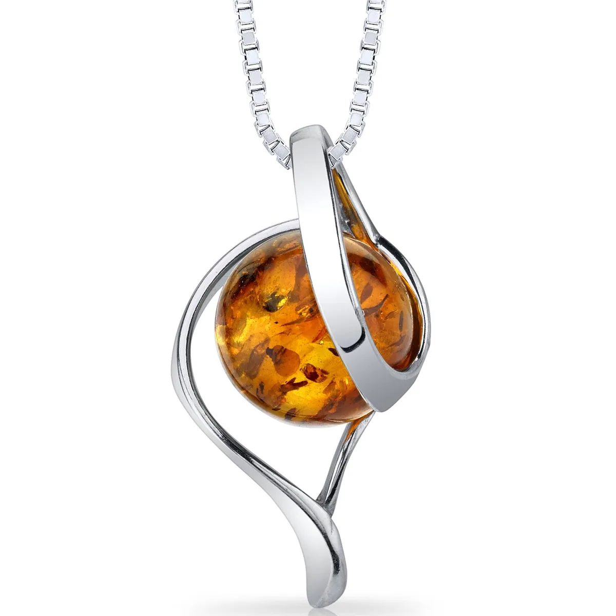 Oravo Oravo Baltic Amber Open Spiral Pendant Necklace Sterling Silver Cognac 18" SP11124 — صورة المنتج