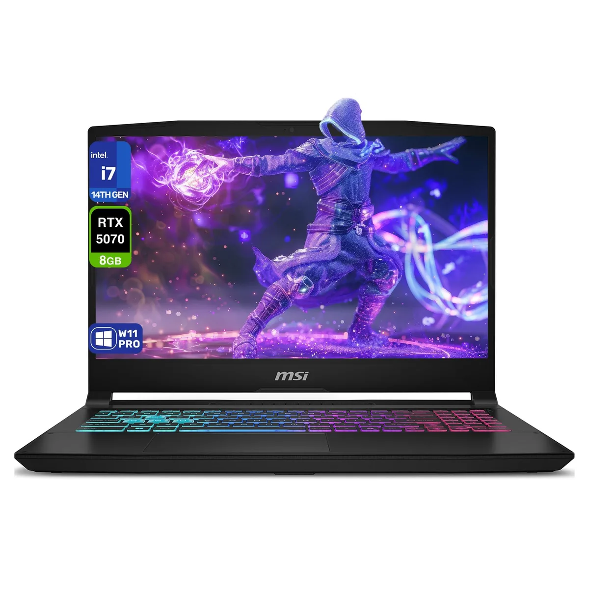 Black 15.6 inch gaming laptop with thin bezels and four-zone RGB keyboard