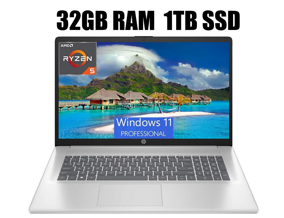 HP HP 17 laptop AMD Ryzen 5 7430U 32GB 1TB SSD 17.3" FHD Windows 11 Pro — product photo