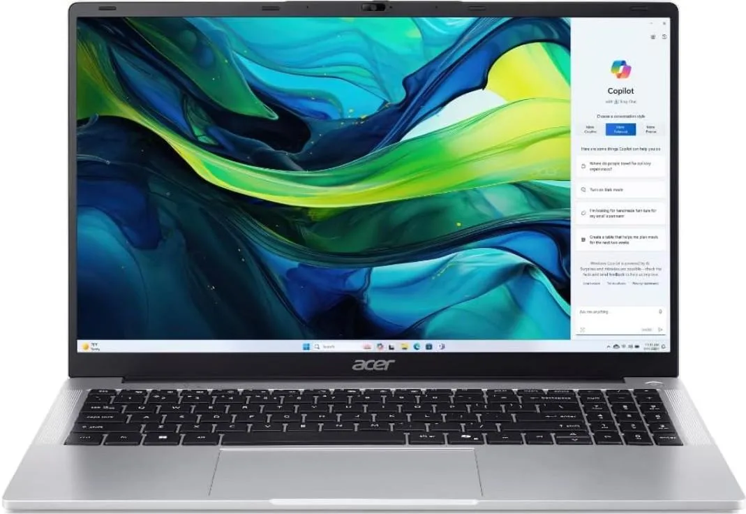 Silver 15.6 inch laptop with full HD screen and Copilot key