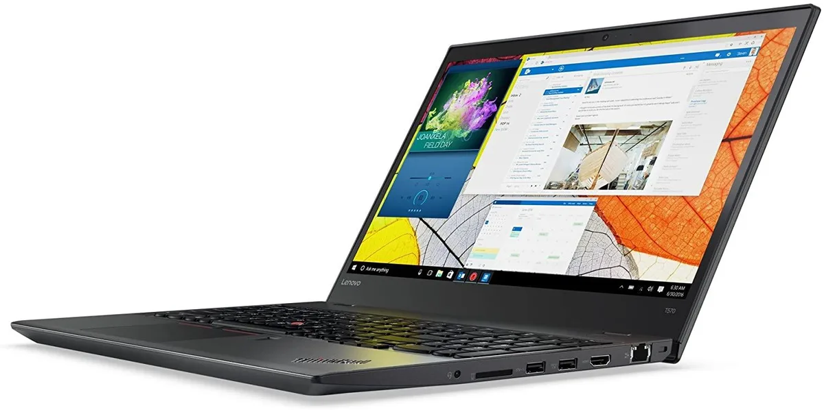 Black ThinkPad T570 laptop closed showing matte finish and red TrackPoint nub