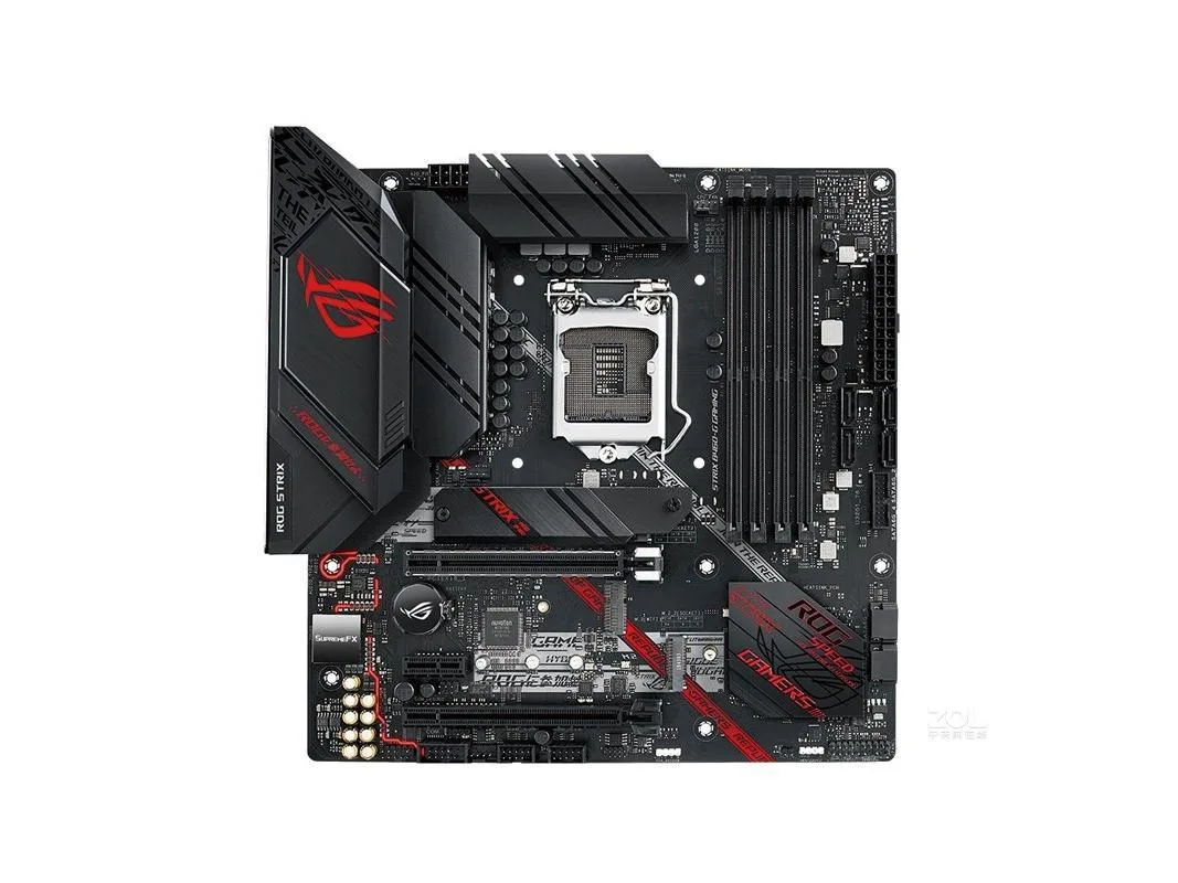 Micro ATX motherboard with black PCB and silver heatsinks