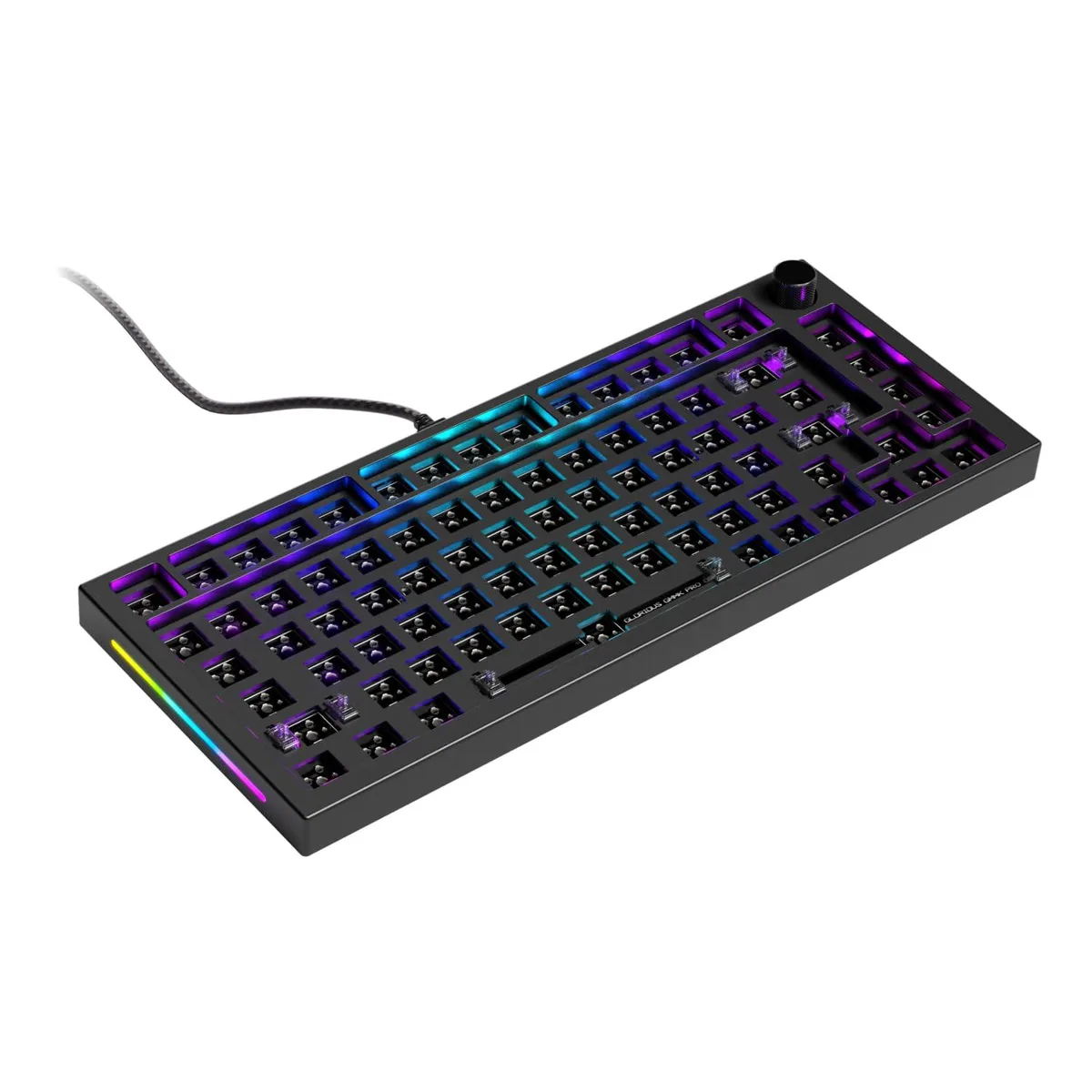 Black aluminium 75% barebone keyboard frame with rotary knob and braided cable