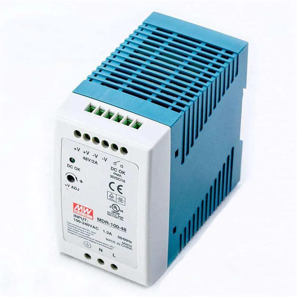Ultra-slim DIN-rail power supply in light-grey plastic case